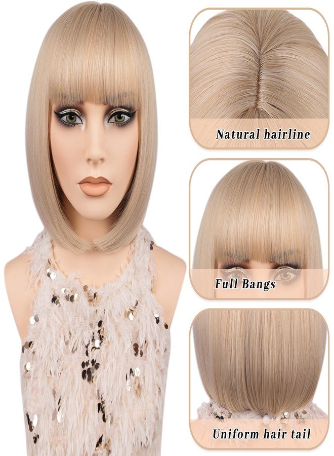 MAYSA Blonde Bob Wig with Bangs for Women, Short Straight Bob Wigs, Synthetic Natural Looking Daily Party Wigs # Gloden Blonde mix Platinum Blonde - Image 4